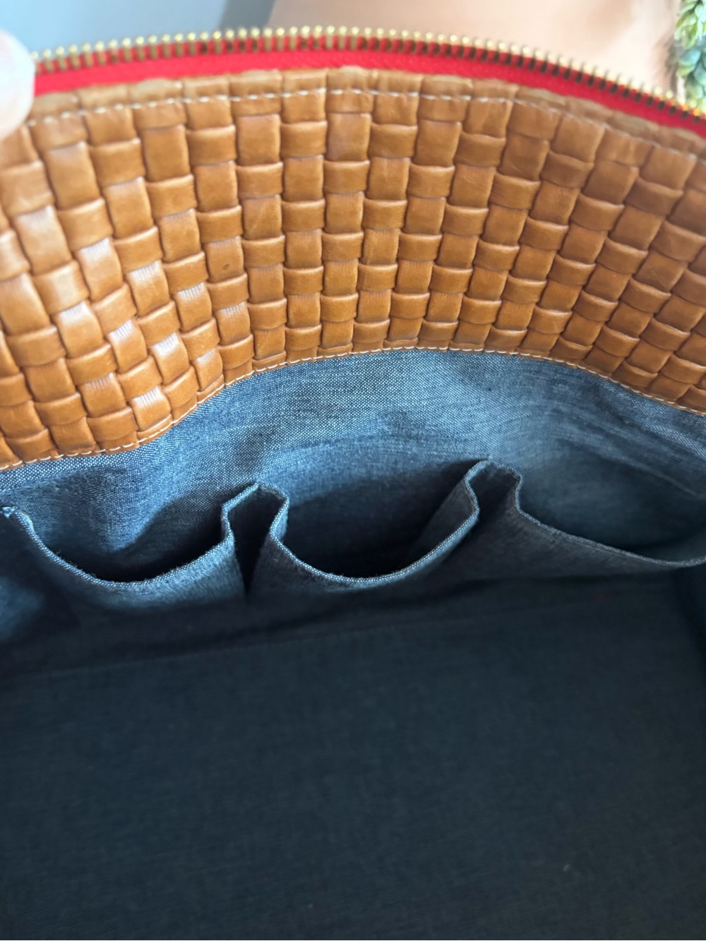 Clare V. Woven Leather Satchel Handbag in Cognac - Picture 10 of 13